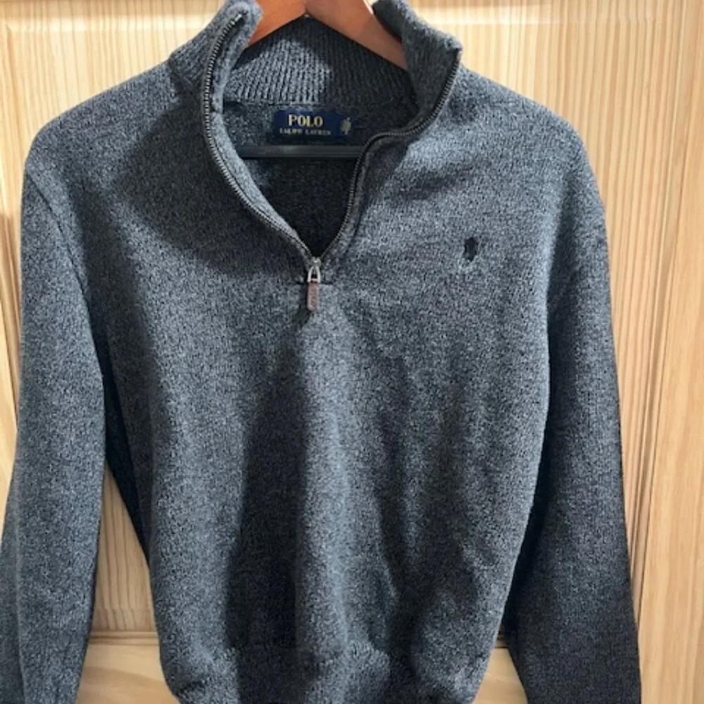 Polo Ralph Lauren men's quarter-zip sweater‎ knit charcoal mock neck Large